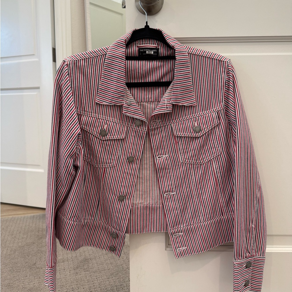 The Fifth Label Red and White Striped Jean Jacket